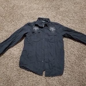 Mens medium button up long sleeve shirt black